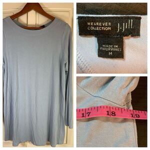 J Jill Wearever Collection Dress Medium Blue Long Sleeve‎ Stretch Casual READ